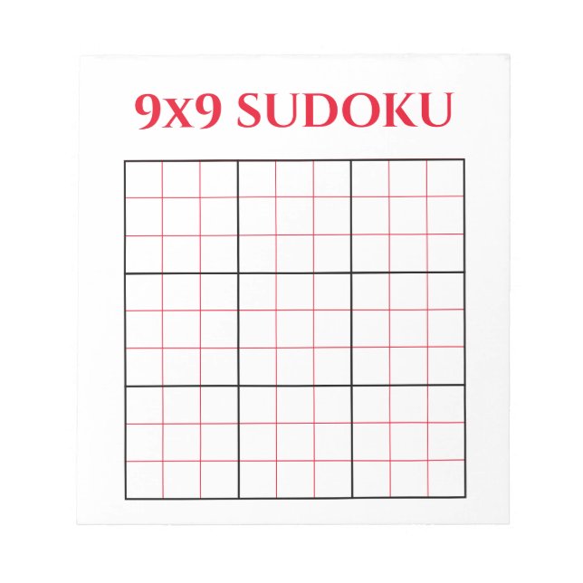 Einfache Red 9x9 Sudoku Template Editor Notizblock (Vorderseite)