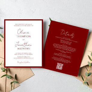 Einfache Red Border Script QR Code Hochzeit