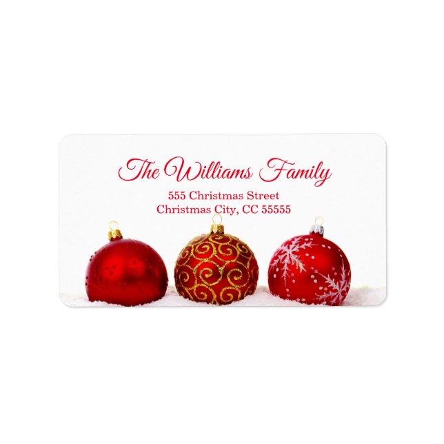 Einfache Red Christmas Balls-Adresse Adressaufkleber (Vorne)