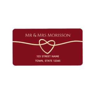 Einfache Red Gold Rope Heart Wedding Rücksendeadre Adressaufkleber
