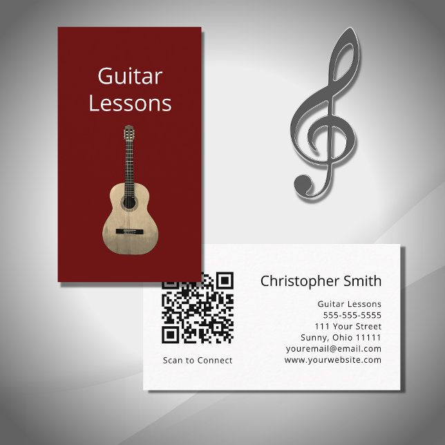 Einfache Red Guitar Lessons QR-Code Visitenkarte (Von Creator hochgeladen)