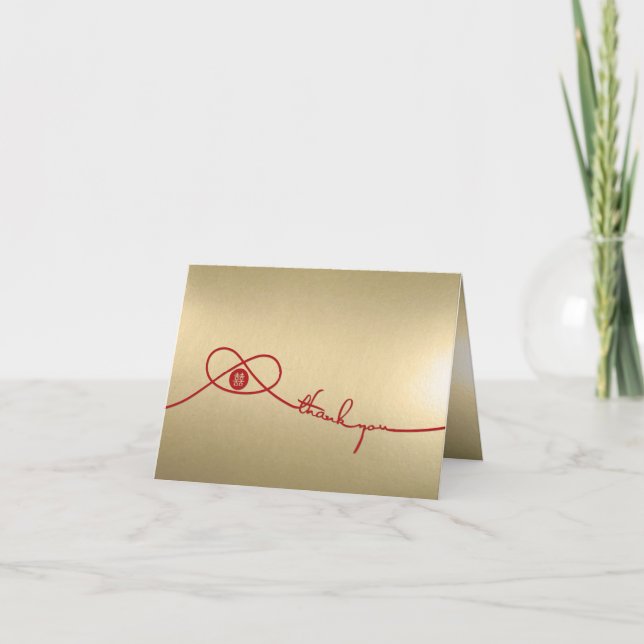 Einfache Red Knot Double Happiness Chinesische Hoc Dankeskarte (Vorderseite)