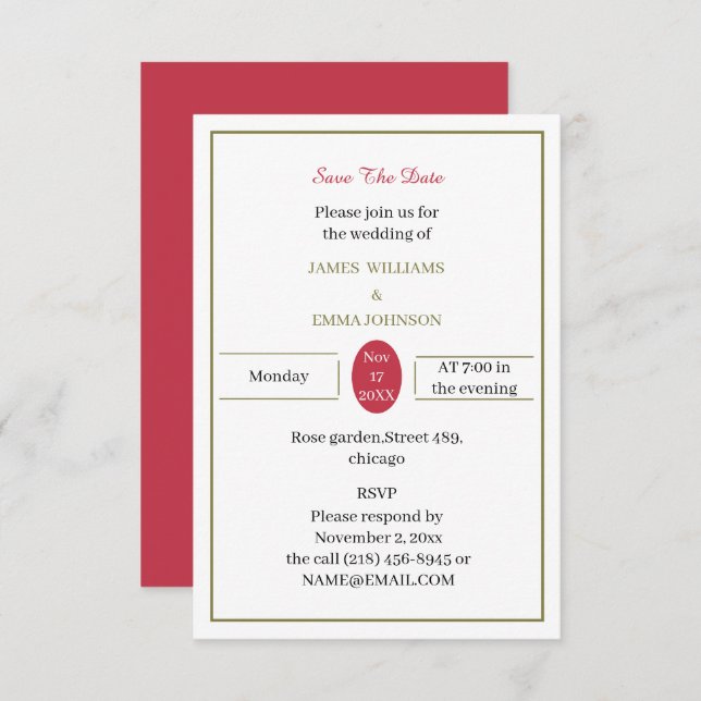 Einfache Red Save the Date Custom (Vorne/Hinten)