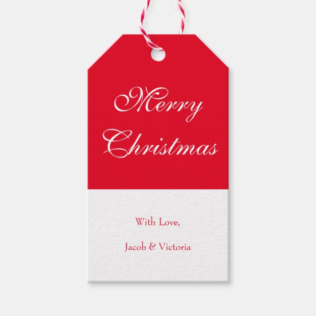 Einfache Red Script Holiday Frohe Weihnachten Geschenkanhänger (Vorderseite)