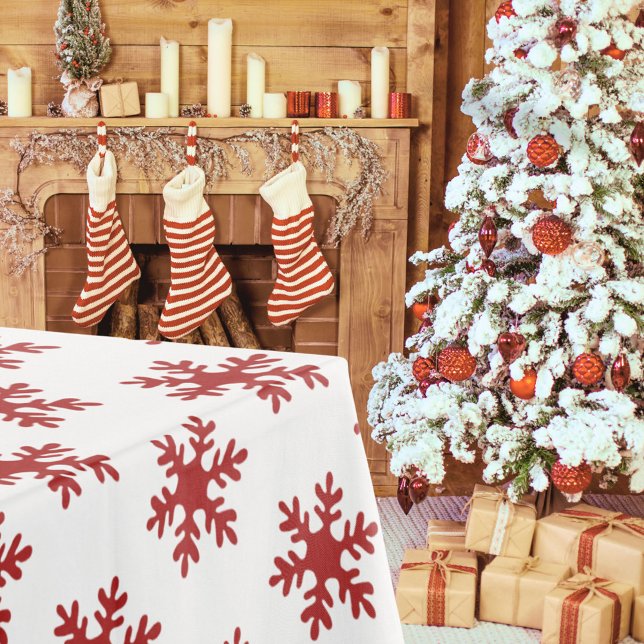 Einfache Red Snowflake Muster Weihnachtsfeiertag Tischdecke (Von Creator hochgeladen)