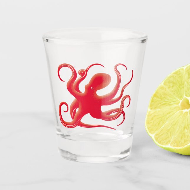 Einfache Red Vector Art Octopus Silhouette Schnapsglas (Vorderseite)