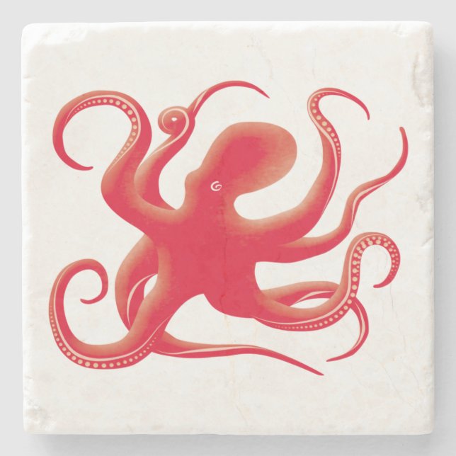 Einfache Red Vector Art Octopus Silhouette Steinuntersetzer (Vorderseite)