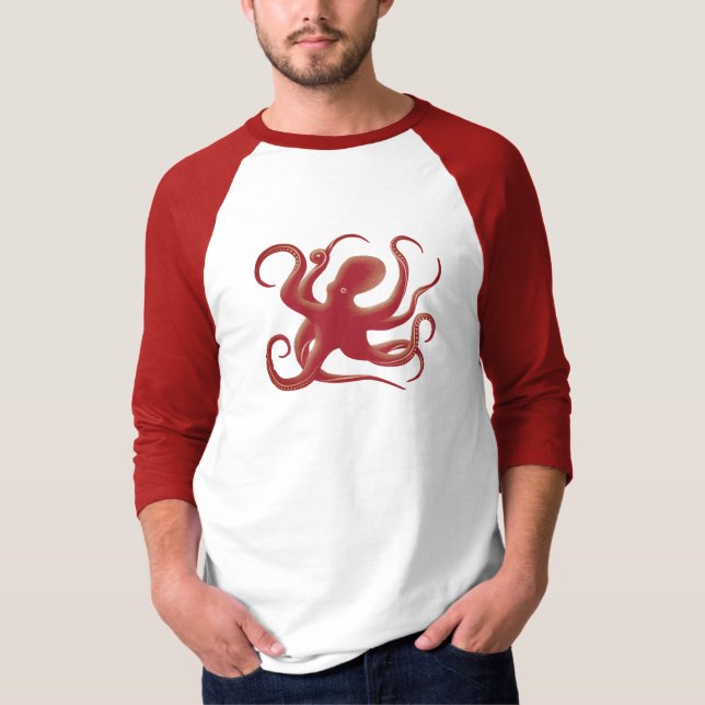 Einfache Red Vector Art Octopus Silhouette T-Shirt (Vorderseite)