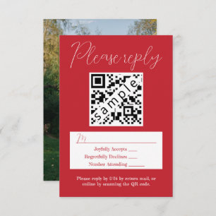Einfache Red Wedding RSVP Karte mit QR Code
