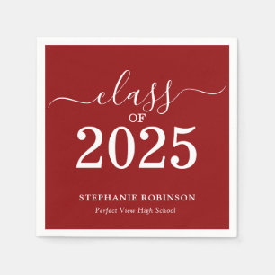 Einfache Red White Class 2025 Abschluss Serviette