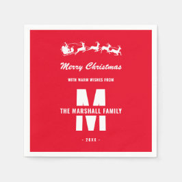 Einfache Red White Monogram Family Name Weihnachte Serviette