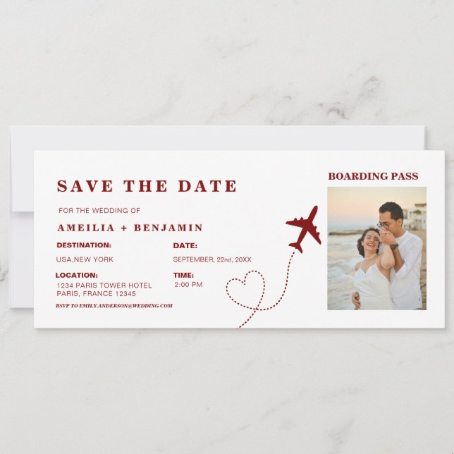Einfache Reise Bordkarte Hochzeit am Reiseziel Einladung (Vorderseite)