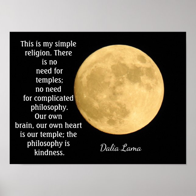 Einfache Religion - Dalai Lama Zitat - Kunstdruck Poster (Vorne)