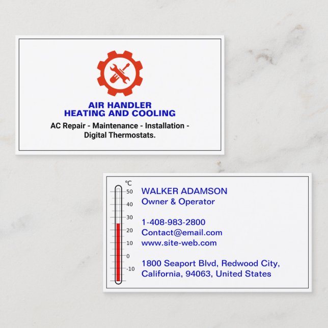 Einfache Reparatur Heizung und Kühlung HVAC Visitenkarte (Vorne/Hinten)