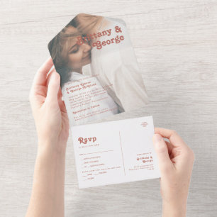 Einfache Retro   Alte Rose Foto Siegel verblasst u All In One Einladung