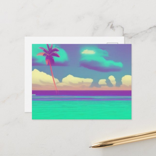 einfache Retro Beach Postkarte (Vorderseite/Rückseite Beispiel)