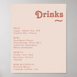 Einfache Retro   Blush Pink Wedding Drinks Menü-Ze Poster