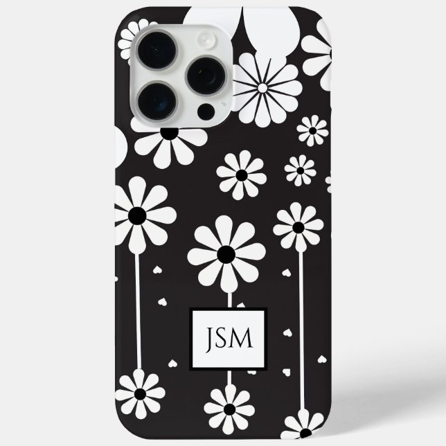 Einfache Retro-Boho Schwarz-Weiß-Blume Case-Mate iPhone Hülle (Rückseite)