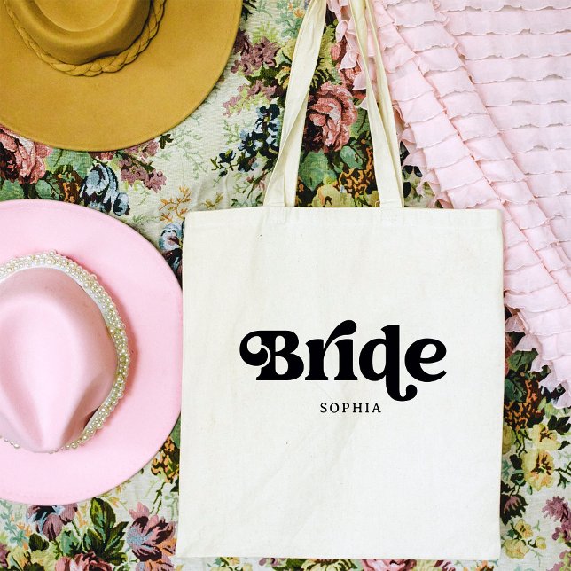 Einfache Retro-Boho-Typografie | Braut Tragetasche (A retro, boho tote for the bride)