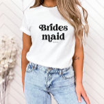 Einfache Retro-Boho-Typografie | Bridesmaid T-Shirt<br><div class="desc">Dieser trendige,  schlichte T - Shirt besticht durch das Wort "Bridesmaid" in der Retro-Schwarztypografie und einen Platz für ihren Namen und ist das ideale Geschenk für Mitglieder Ihres Brautparty.</div>