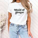 Einfache Retro-Boho-Typografie | TRAUZEUGIN T-Shirt<br><div class="desc">Dieser trendige,  schlichte T - Shirt enthält die Worte "Trauzeugin" in der Retro-Schwarztypografie,  zusammen mit einem Platz für ihren Namen,  und ist das ideale Geschenk für Mitglieder Ihres Brautparty.</div>