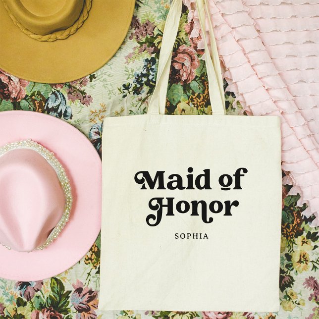 Einfache Retro-Boho-Typografie | TRAUZEUGIN Tragetasche (A boho, retro tote for the maid of honor)