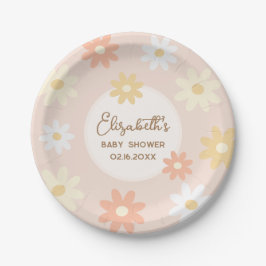 Einfache Retro-Chic Daisy Boho Girl Babydusche Pappteller