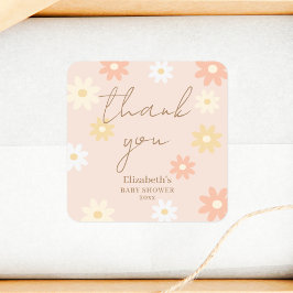 Einfache Retro Chic Daisy Girl Baby Dusche Vielen Quadratischer Aufkleber