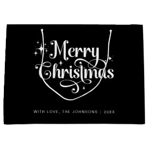 Einfache Retro Chic Schwarz-weiß Frohe Weihnachten Große Geschenktüte