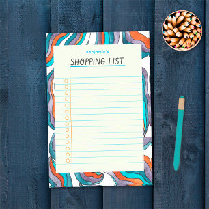 Einfache Retro Groovy Blue Lined Einkaufsliste Post-it Klebezettel