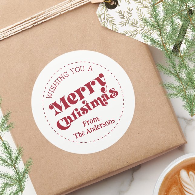 Einfache Retro Moderne Weihnachten Groß Runder Aufkleber (Merry Christmas Simple Retro Modern Round 3" sticker)