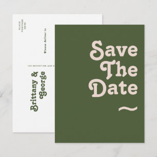 Einfache Retro Stimmung   Olivgrün Save The Date Einladungspostkarte