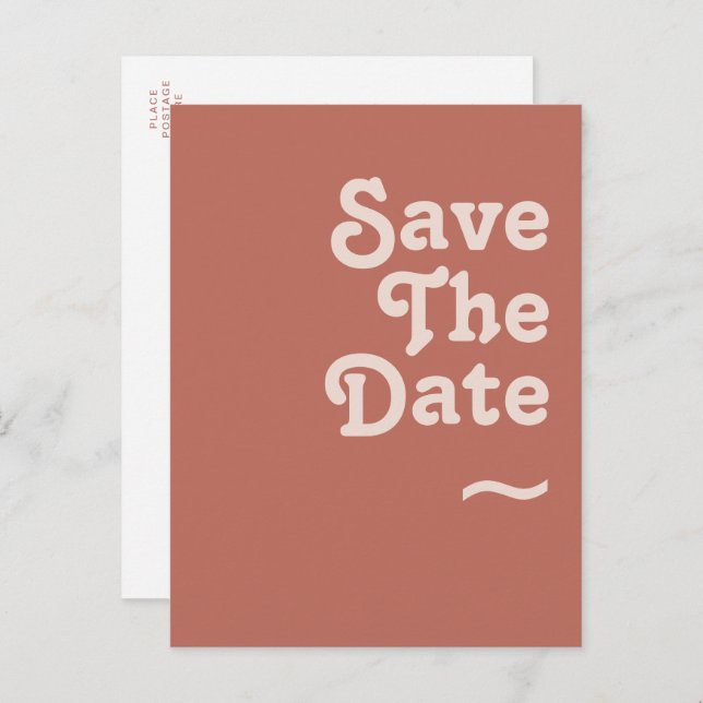 Einfache Retro-Vibes | Alte Rose Save the Date Einladungspostkarte (Vorne/Hinten)