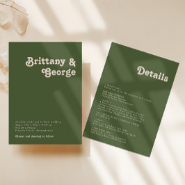 Einfache Retro Vibes Olive Green bei einer Hochzei Einladung