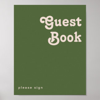 Einfache Retro-Vibes | Olive Green Guest Book Sign Poster