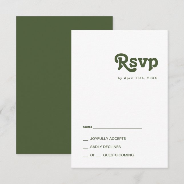 Einfache Retro-Vibes | Olive Green RSVP Card (Vorne/Hinten)