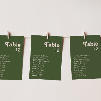 Einfache Retro Vibes Olive Green Tischnummer Chart