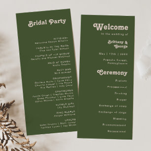 Einfache Retro-Vibes Olive Green Wedding Program Programm