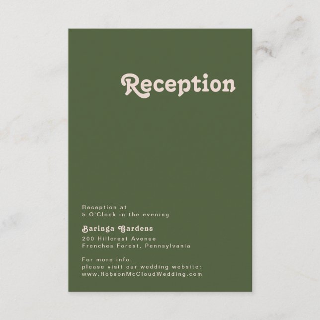 Einfache Retro-Vibes | Olive Green Wedeption Begleitkarte (Vorderseite)