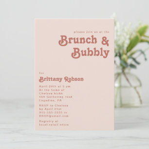 Einfache Retro-Vibes Rosa Brunch und Bubbly Einladung