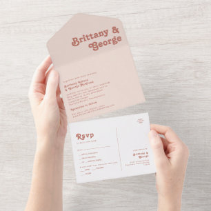 Einfache Retro-Vibes   Rosa Siegel und Senden All In One Einladung