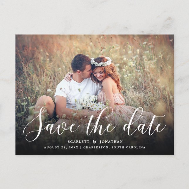 Einfache Romantik Foto Save the Date Postkarte (Vorderseite)
