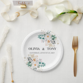 Einfache romantische Blumenhochzeit Pappteller