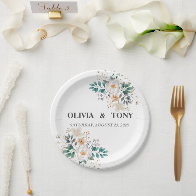 Einfache romantische Blumenhochzeit Pappteller (Hochzeit)