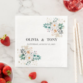 Einfache romantische Blumenhochzeit personalisiert Serviette