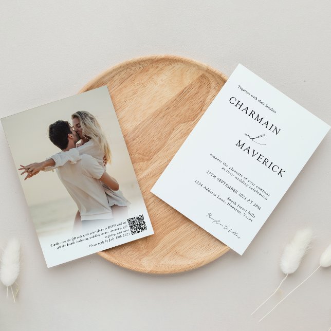 Einfache Romantische Foto Typografie QR-Code Hochz Einladung (Von Creator hochgeladen)