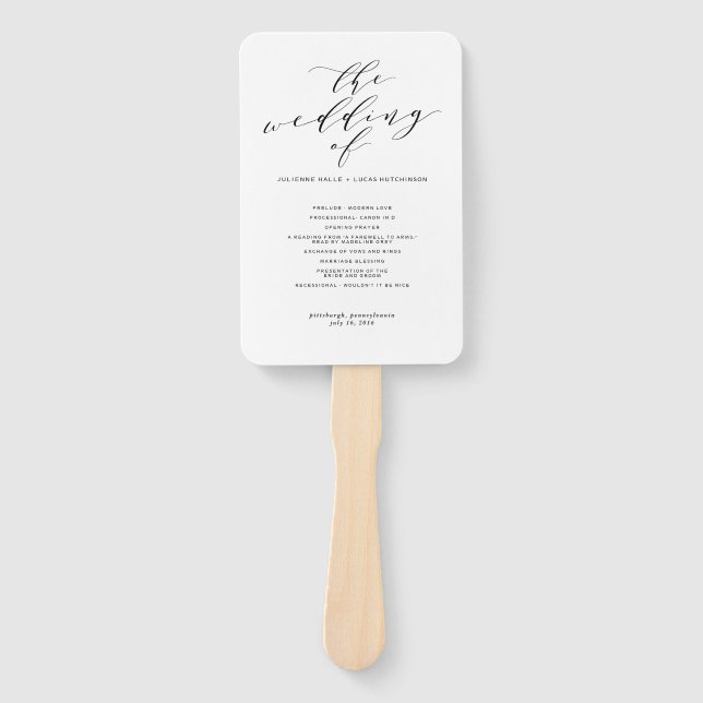 Einfache romantische Kalligrafie Wed Wedding Progr Fächer (Vorderseite)