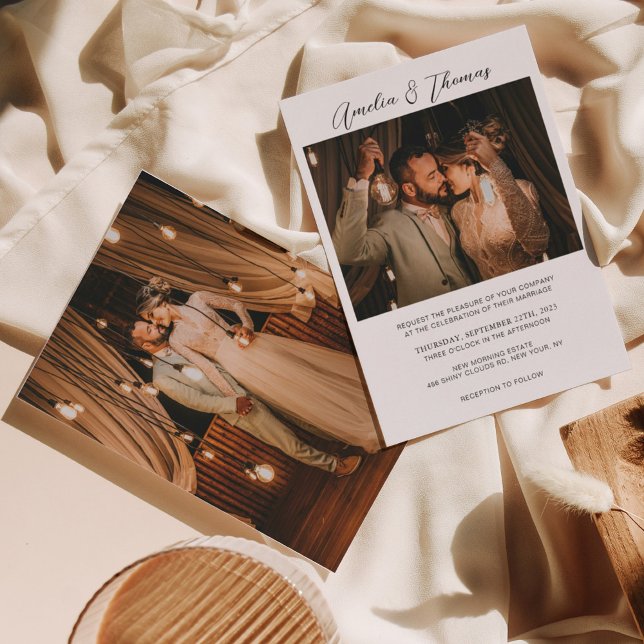 Einfache romantische Minimalistische Zwei-Foto-Hoc Einladung (Von Creator hochgeladen)