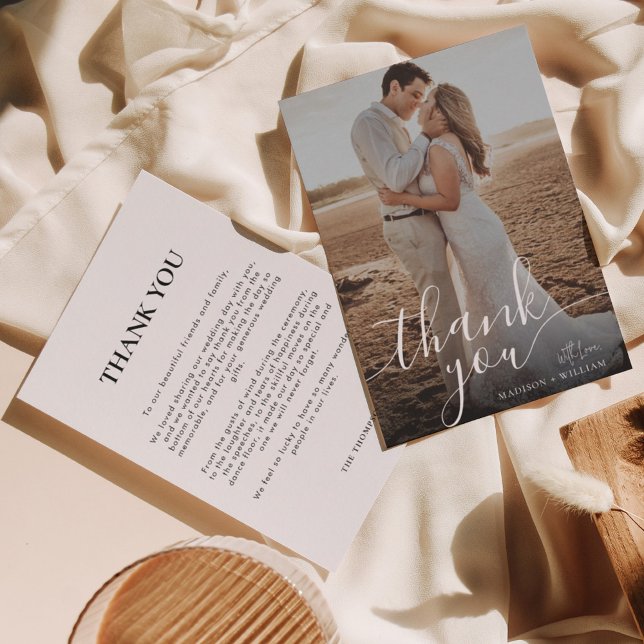 Einfache romantische Script-Foto Hochzeit Dankeskarte (Von Creator hochgeladen)