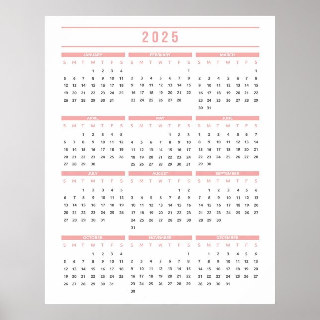 Einfache Rosa 2025 Kalender Poster (Vorne)